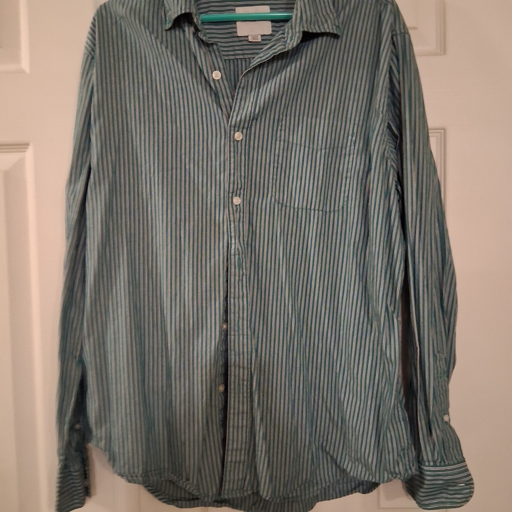 Vintage American Eagle Outfitters Green Striped Button Down Shirt
